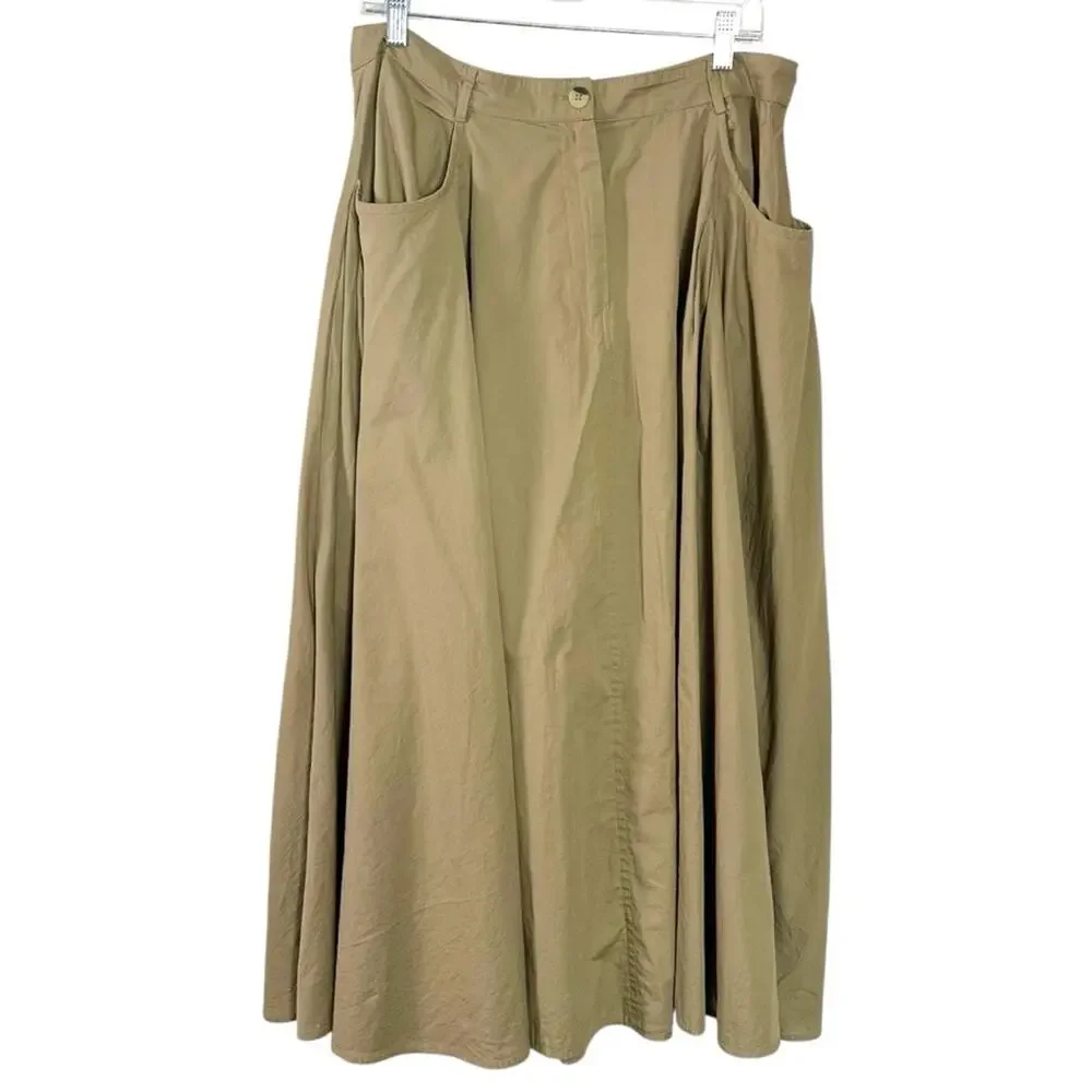 Free People All Around Midi Maxi Full Skirt Olive Tan Khaki Size XL Neutral NWT